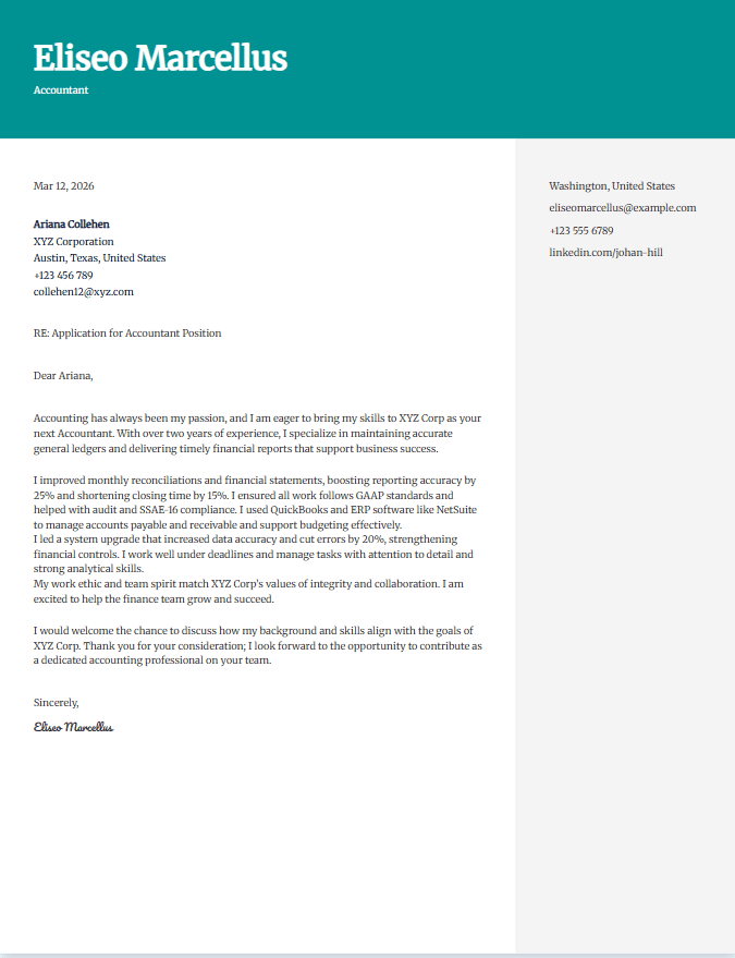 Sample cover letter for accountant