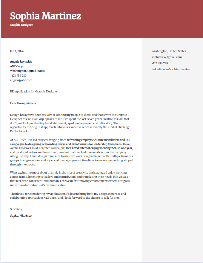 Sample cover letter for graphic designer